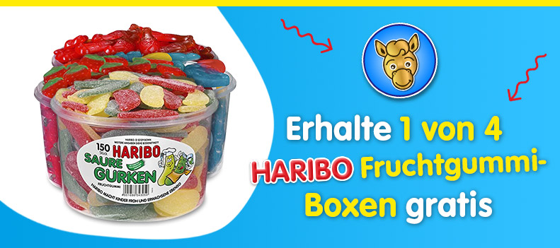 Erhalte 1 von 4 Haribo Fruchtgummi-Boxen gratis